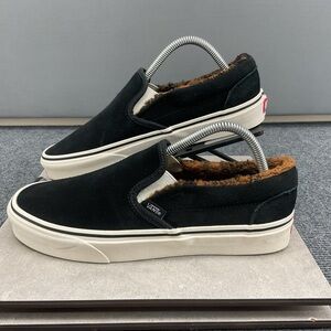 Vans Classic Slip On Sherpa Lined/Black Suede/Marshmallow Mens 8 Womens 9.5